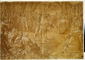 "Siciliens boxningsmotståndare (pugilat) till Dares de Troy", ca 1544 (tuschteckning)