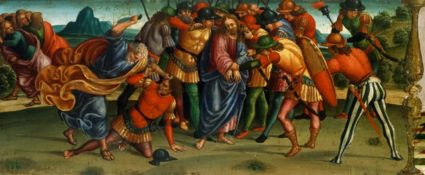 Capture of Christ, detalj från Predella of Lamentation over Dead Christ av Luca Signorelli (1441-50 - 1523), tempera på trä, 270x240 cm