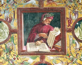 Italien, Umbrien, Orvieto, katedralen, Madonna di San Brizio-kapellet, porträtt av Dante Alighieri av Luca Signorelli, fresk