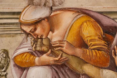 Klagoång över den döde Kristus mellan de två helgonen i Orvieto (S. Parenzo till höger och S. Faustino till vänster), detalj