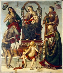 Pala of St Onuphrius, Madonna och barn med heliga, av Luca Signorelli (ca 1445-1523), olja på trä, 221x189 cm.