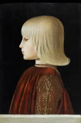 Porträtt av en ung man (Guidubaldo da Montefeltro), ca 1478 (tempera på pannå)