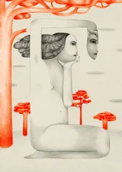 En surrealistisk, kontemplativ kvinna