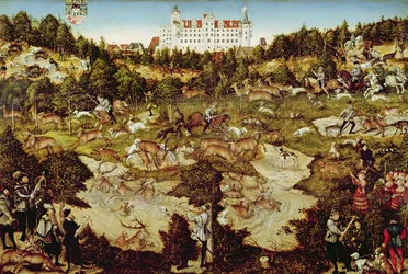 Jaga till kejsar Karl Vs ära nära Hartenfels slott, Torgau, 1544 (se även 498131, 72409 och 498129)