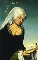 Heliga Elisabeth med Georg, hertig av Sachsen, som givare [recto, vänster sida]