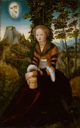 Magdalenan sittande framför ett träd