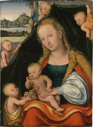 Tyska: Madonna und Kind mit dem Johannesknaben und Engeln Jungfrun och barnet med spädbarnet Johannes Döparen och änglarna