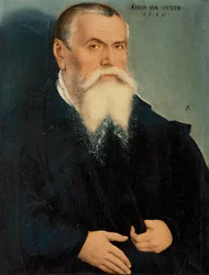 Italiensk:  Ritratto di Lucas Cranach il Vecchio Porträtt av Lucas Cranach den äldre