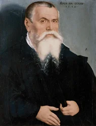 Italiensk:  Ritratto di Lucas Cranach il Vecchio Porträtt av Lucas Cranach den äldre