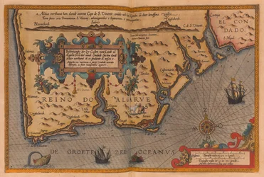Atlas i överstorlek med titeln "Speculum nauticum super navigatione maris occidentalis confectu, continens omnes oras maritimas Galliae, Hispaniae, and praecipuarum partium Angliae", ca 1591 (teckning)