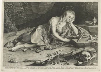 Ångerfulla Maria Magdalena i en grotta