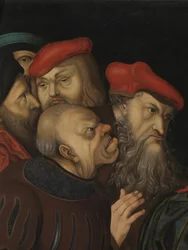 Kristus och kvinnan tagen i äktenskapsbrott, detalj, ca 1700 (olja på trä)