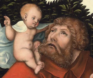 Saint Christopher bär Kristusbarnet (detalj) (olja på panel)