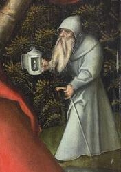 Saint Christopher bär Kristusbarnet (olja på panel)
