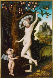 Amor klagar till Venus ... (målning på trä)