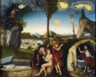 La loi et la grace - Lag och nåd - Cranach, Lucas, den äldre (1472-1553) - 1529 - Tempera på panel - 72x88,5 - Nationalgalleriet, Prag