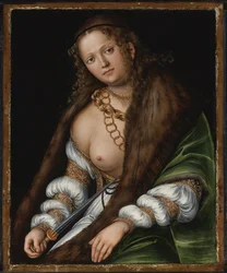 Lucrece - Lucretia par Cranach, Lucas, den äldre (1472-1553). Olja på trä, storlek: 60,3x48,9, , Privat samling