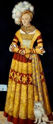 Porträtt av Catherine de Mecklenburg (Mecklembourg) (1487-1561) "" Målning av Lucas Cranach den gamle (1472-1553) 1514 Dim. 184 x 83 cm (vid panel) Dresden State Art Collections