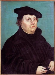 Porträtt av Martin Luther (1483-1546) tysk religiös reformator. Målning av Lucas Cranach den Gamle (eller den Gamle