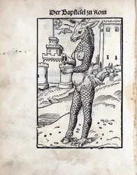 The Bapstesel zu Rom (Den påvliga åsnan eller påven i Rom), av Cranach, Lucas, den äldre (1472-1553). Träsnitt