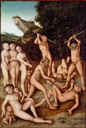 Silveråldern eller "" Effekterna av svartsjuka"" Målning av Lucas Cranach den äldre (1472-1553) 1535 Sön. 0,74x0,51 m Paris, Louvren