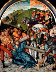 Klättringen till Golgata Målning av Lucas Cranach den äldre (1472-1553). 1538. Dim. 107x84 cm Wien. Konsthistoriska museet