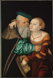 Det ojämna paret (tempera på röd bok)