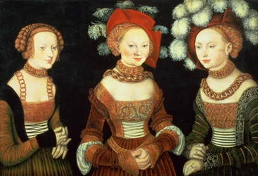 Tre prinsessor av Sachsen, Sibylla (1515-92), Emilia (1516-91) och Sidonia (1518-75), döttrar till hertig Heinrich av Frommen, ca 1535 (panel)