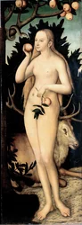 ""Eve"" Målning av Lucas Cranach II den yngre (1515-1586) Efter 1537 Dim 171 x 63 cm Tyskland Dresdens statliga konstsamlingar