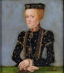 Porträtt av Anna Jagiellon (1523-1596), drottning av Polen, ca 1565 (olja på tennplåt)