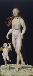 Venus och Amor, målade på panel