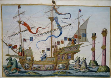 Begravningståget i Bryssel i samband med kejsar Karl Vs död. Blad 5 par Doetecum, Lucas, van (c. 1530-c. 1584)