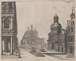 Hörn av ett palats med Colonnade och Circular Building