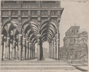 Loggia med Satyrvillkor och en trädgård