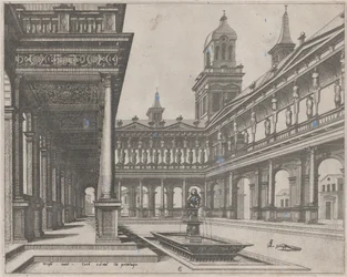 Palace Courtyard med fontän i en rektangulär bassäng