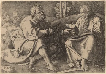 Saints Peter och Paul sitter i ett landskap