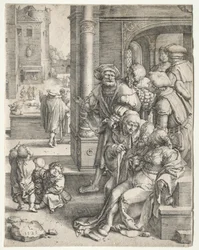 Poeten Vergilius suspenderad i en korg, 1525.