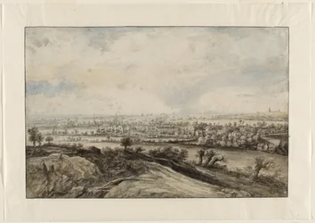 Ett panoramiskt flodlandskap med Pollard Willows