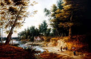 Ett skogslandskap (olja på koppar)