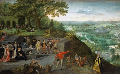 Tidig nederländsk konst: Kejsar Rudolf II (1552-1612) under en dryckeskur - Kejsar Rudolf II under en dryckeskur av Valckenborch, Lucas, van (1530-1597), ca 1594. Olja på trä, 25,4x40, 4. Konsthistoriska museet, Wien