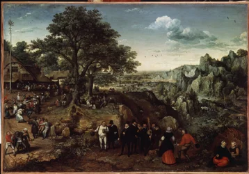 Landskap med lantfest (Landskap med lantfest). Målning av Lucas van Valckenborch (1530-1597). Olja på duk, 48,5 x 73,4 cm, sent 1580 tidigt 1590. Holländsk konst, barockkonst. Eremitagemuseet, Sankt Petersburg.