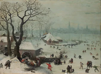 Vinterlandskap med snöfall nära Antwerpen