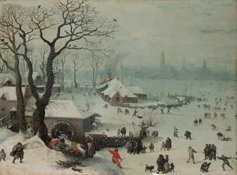 Vinterlandskap med snöfall nära Antwerpen