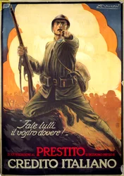 Italiensk propagandaposter från första världskriget som annonserar krigsobligationer