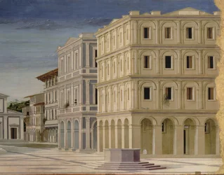 Vy över en ideal stad, eller Guds stad, efter 1470 detalj av 80057 olja på panel