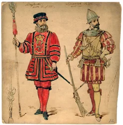 Beefeater och spansk soldat, 1800-talet.
