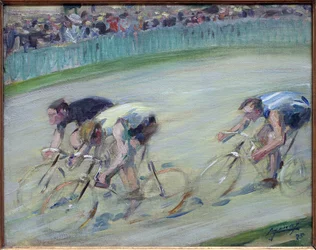 Den sista rusningen. Målning av Lucien Jonas (1880-1947), olja på duk 1905, fransk konst, 1900-talet. Musee la piscine, Roubaix.
