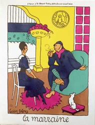Soldat från första världskriget med sin "gudmor", ca 1916 (färg litho)