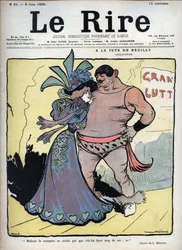 På festen i Neuilly: omsorg - en elegant klädd kvinna pratar med en tecknande brottare av Lucien Marie Francois Metivet (1863-1930) - skratten den 8 juni
