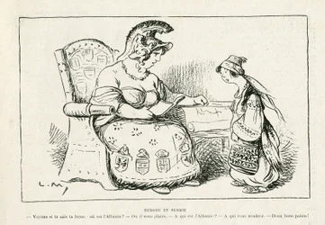 Illustration i Le Rire, 01/11/13 - Europa och Serbien - War of 14-18 (gravyr)